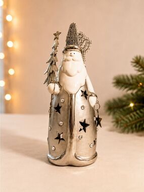 Santa Tabletop Ornament Metallic Silver - Holiday Decor